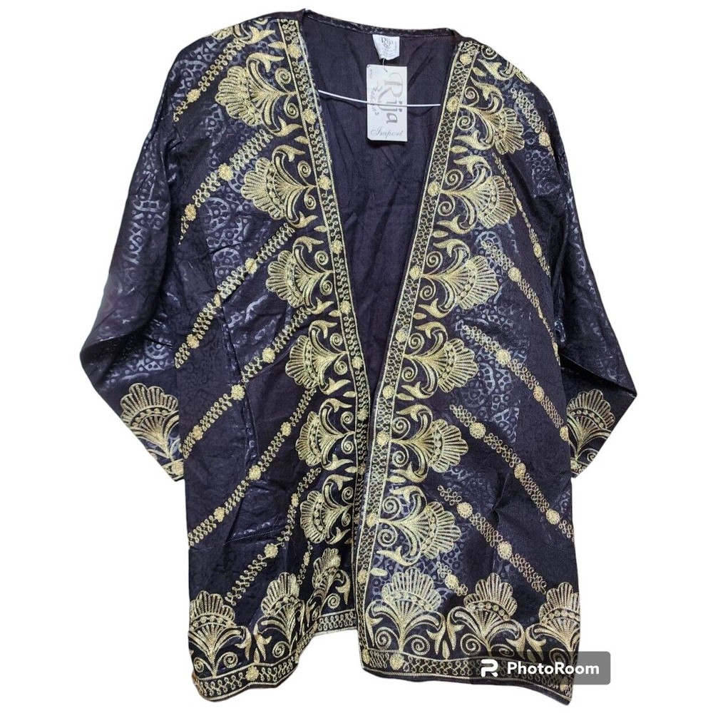 Rija Import Fashions NEW Embroidered Jacket Black OS Pakistan Boho Ethnic